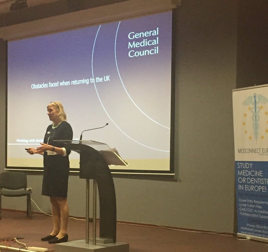 GMC representative talking to students studying medicine in europe 