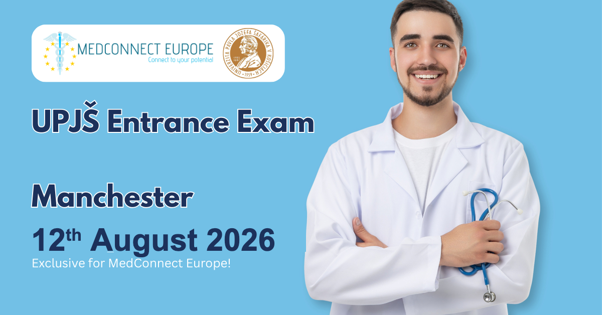 A student applying to Pavol Jozef Šafárik University (UPJŠ) entrance exam that will take place on the 18th of april in Manchester exclusively for MedConnect Europe clients.