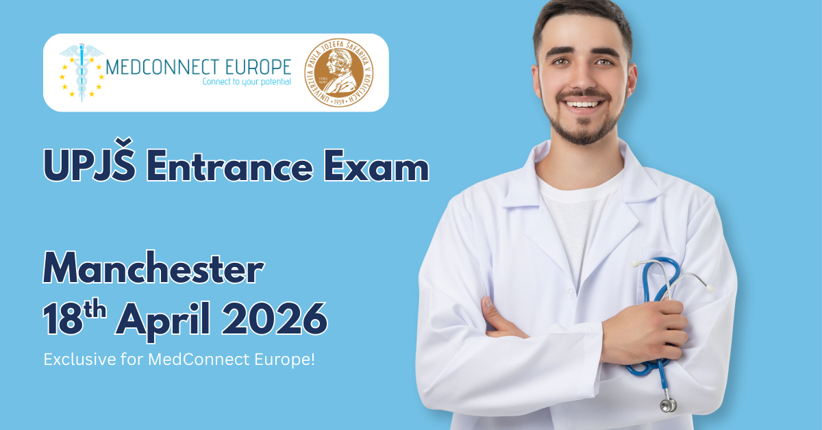 A student applying to Pavol Jozef Šafárik University (UPJŠ) entrance exam that will take place on the 18th of april in Manchester exclusively for MedConnect Europe clients.